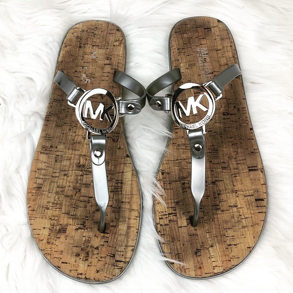 { michael kors } cork metallic logo jelly sandal